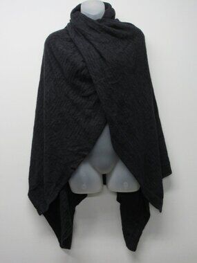 Barefoot Dreams CozyChic Lite Black Wide Rib Travel Wrap Asymmetrical Poncho OS